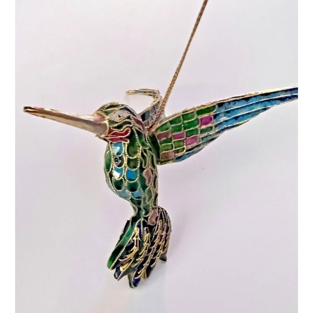 Cloisonné Enamel HUMMINGBIRD Ornament Figurine with Hanger and Storage Box